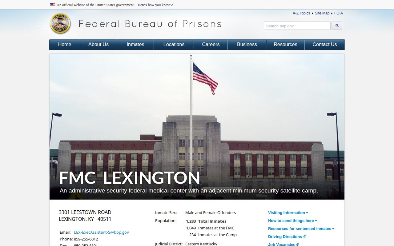 Federal Medical Center Lexington official contact and release source