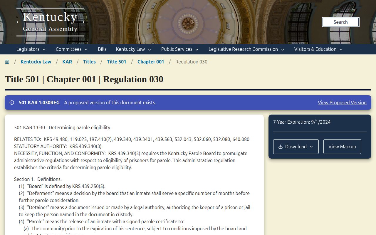 Fayette County parole eligibility regulation record
